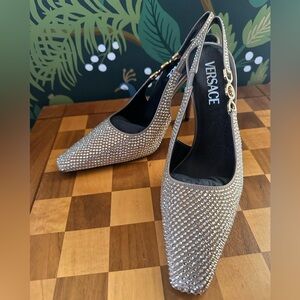 Versace Medusa Embellished Slingbacks Gold on Gold New WITH BOX 37.5